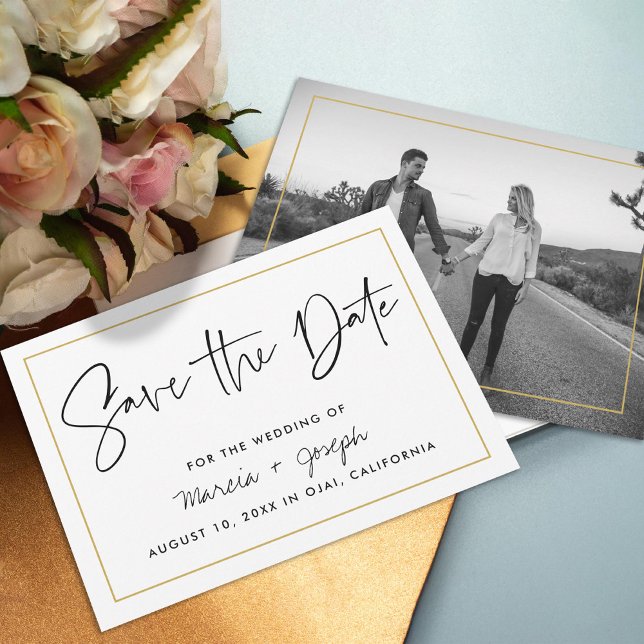 Modern calligraphy Gold Border  Save The Date (Creator Uploaded)
