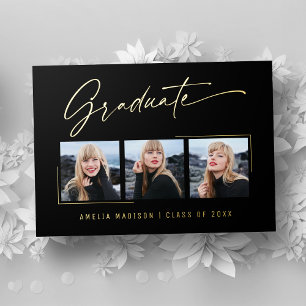 Modern Calligraphy Gold Ink Script Grad Photo Card