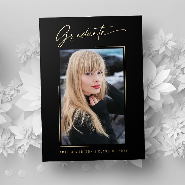 Modern Calligraphy Gold Ink Script Grad Photo Card (Creator Uploaded)