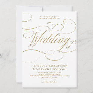 Modern calligraphy gold white QR code wedding Invitation