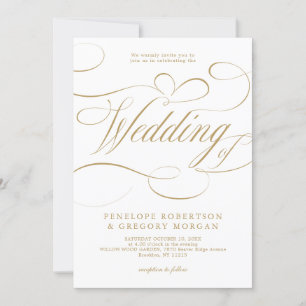 Modern calligraphy gold white QR code wedding Invitation