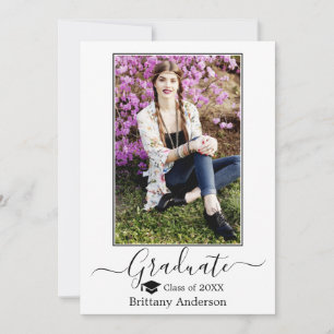 Modern Calligraphy Grad Cap Photo Graduation Announcement