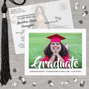 Modern Calligraphy Graduate Photo Graduation Party Invitation Postcard