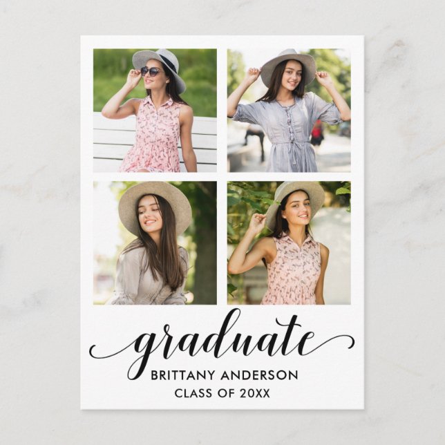 Modern Calligraphy Graduation 4 Photo Announcement (Front)