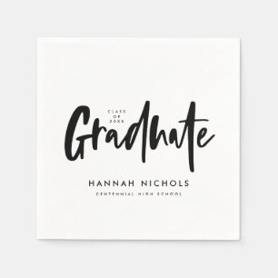 Modern Calligraphy Graduation Party Black White Napkin