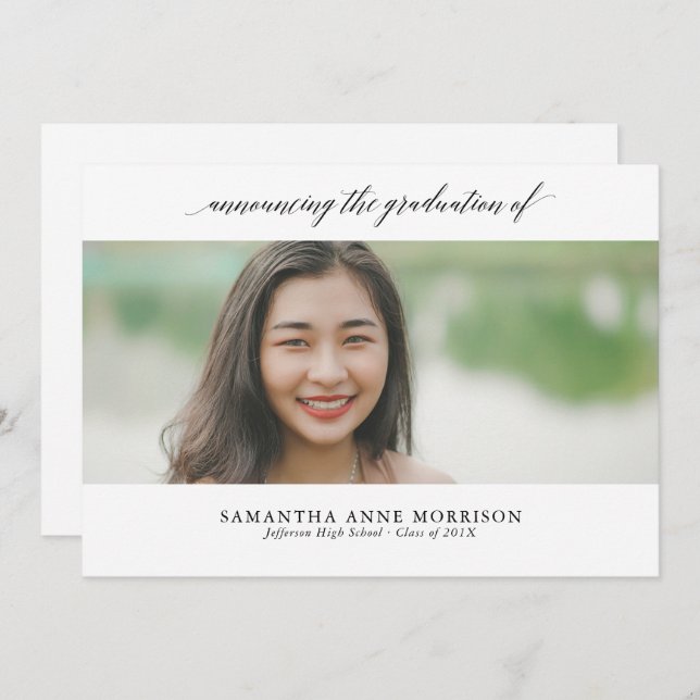 Modern Calligraphy Graduation Photo Announcement (Front/Back)