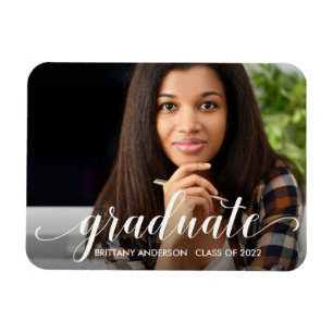 Modern Calligraphy Graduation Photo Announcement Magnet