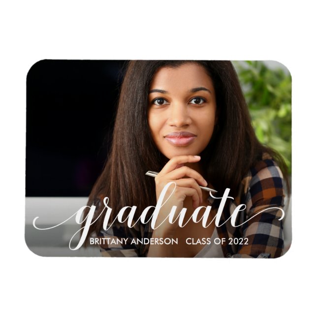 Modern Calligraphy Graduation Photo Announcement Magnet (Horizontal)