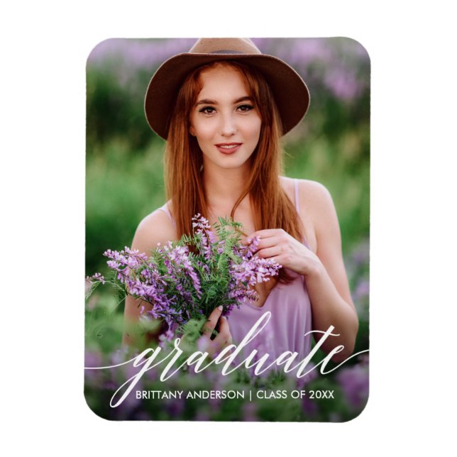 Modern Calligraphy Graduation Photo Magnet (Vertical)