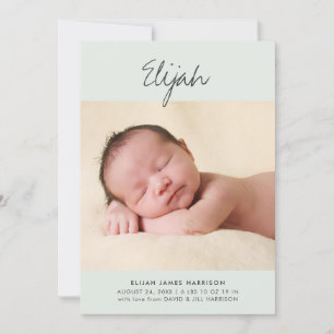 Modern Calligraphy Green New Baby Photo Birth Announcement