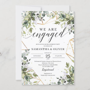 Modern calligraphy greenery gold boho engagement invitation
