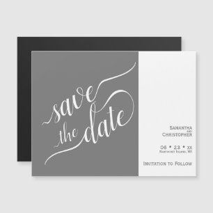 Modern Calligraphy Grey Wedding Save the Date Magnetic Invitation