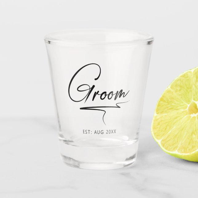 Modern Calligraphy Groom ID1025 Shot Glass (Front)