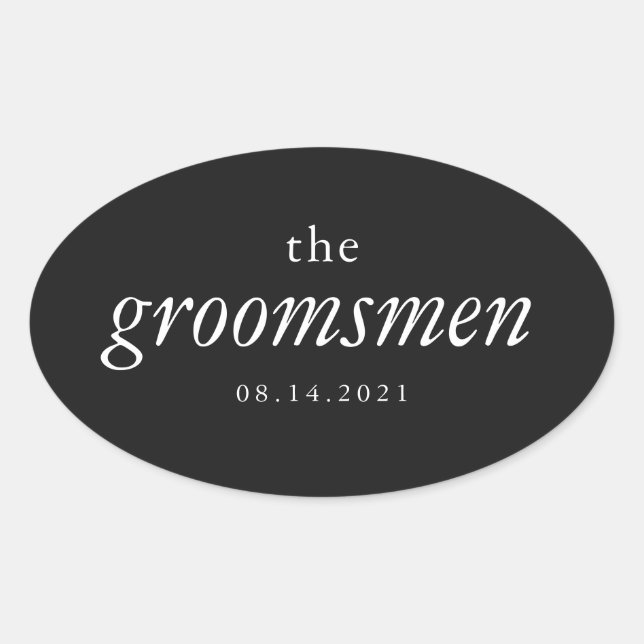 Modern Calligraphy Groomsmen Wedding Oval Sticker (Front)