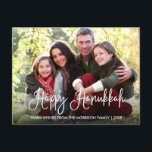 Modern Calligraphy Happy Hanukkah Family Photo Postcard<br><div class="desc">Modern Fun Calligraphy Script Happy Hanukkah Family Photo Postcard</div>