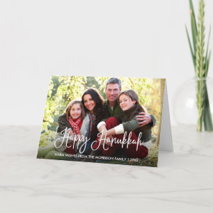 Modern Calligraphy Happy Hanukkah Photo Fold Holiday Card