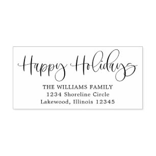 Modern Calligraphy Happy Holidays Return Address Self-inking Stamp