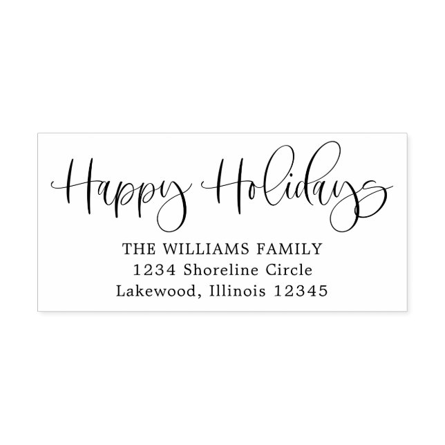 Modern Calligraphy Happy Holidays Return Address Self-inking Stamp (Design)