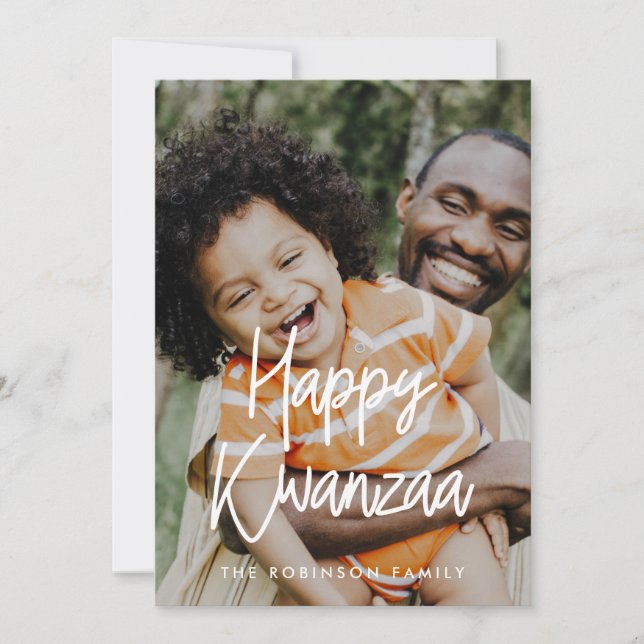 Modern calligraphy Happy Kwanzaa photo Holiday Card (Front)