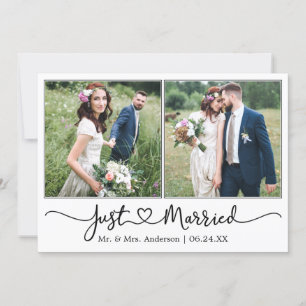 Modern Calligraphy Heart 2 Photo Wedding Announcement