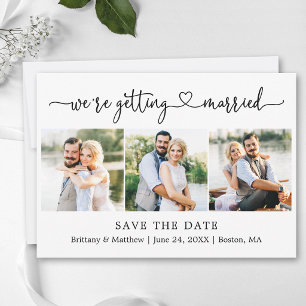 Modern Calligraphy Heart 3 Photos Getting Married Save The Date