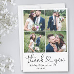 Modern Calligraphy Heart 4 Photo Wedding Thank You Card<br><div class="desc">Modern Minimalist Simple Calligraphy Script Heart Wedding Bride and Groom 4 Photo Thank You Card</div>
