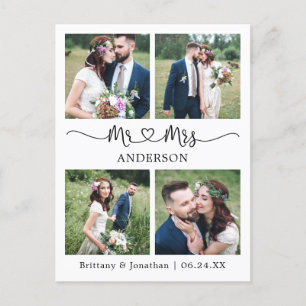 Modern Calligraphy Heart 4 Photo Wedding Thank You Postcard