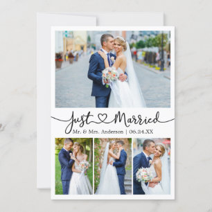 Modern Calligraphy Heart 5 Photo Wedding Announcement