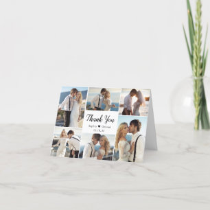 Modern Calligraphy Heart 6 Photo Collage Wedding Thank You Card