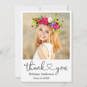Modern Calligraphy Heart Graduate Photo Thank You Card
