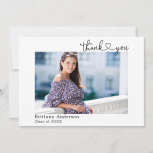 Modern Calligraphy Heart Graduation Photo Thank You Card