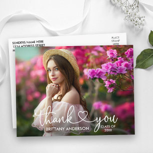 Modern Calligraphy Heart Graduation Thank You Postcard