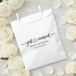 Modern Calligraphy Heart Just Married Wedding Favour Bags