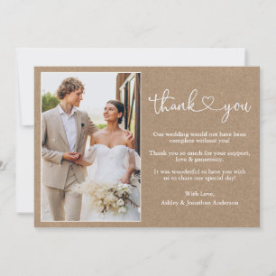Modern Calligraphy Heart Kraft Wedding Photo Thank You Card