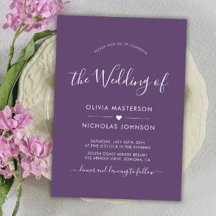 Modern Calligraphy Heart Mauve QR Code Wedding Invitation