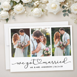 Modern Calligraphy Heart Script 3 Photo Wedding Announcement