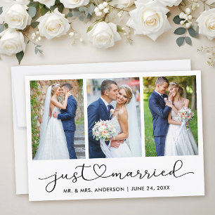 Modern Calligraphy Heart Script 3 Photos Wedding  Announcement