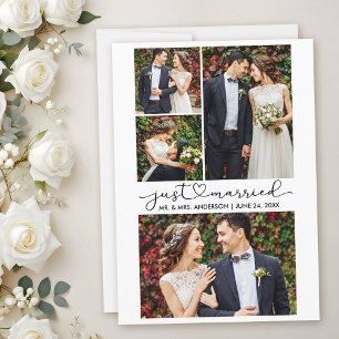 Modern Calligraphy Heart Script 4 Photos Wedding Announcement