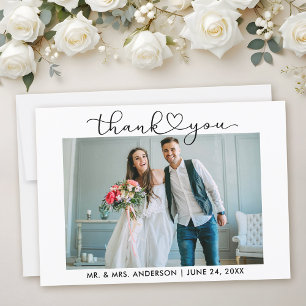 Modern Calligraphy Heart Script Photo Wedding Thank You Card