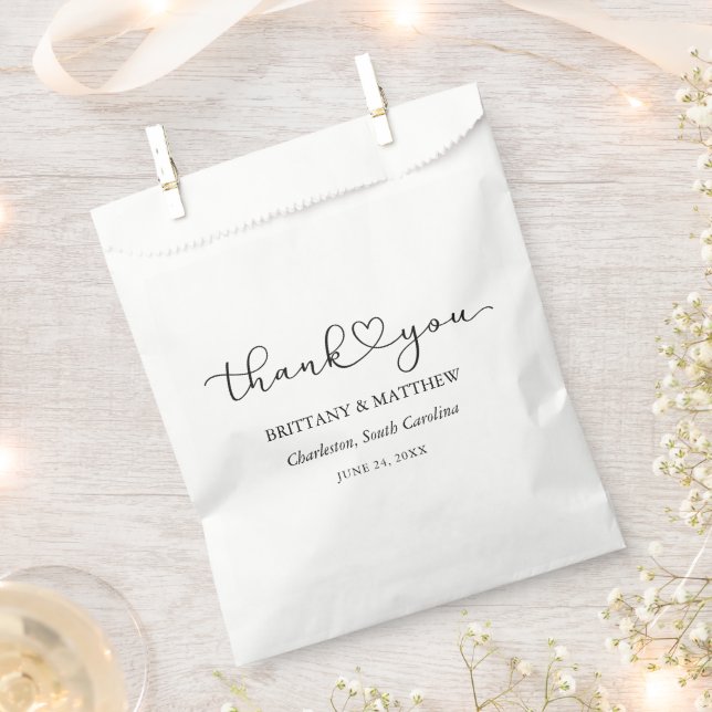 Modern Calligraphy Heart Script Wedding Favour Bags (Clipped)