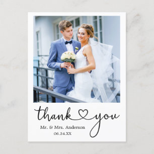 Modern Calligraphy Heart Thank You Wedding Postcard