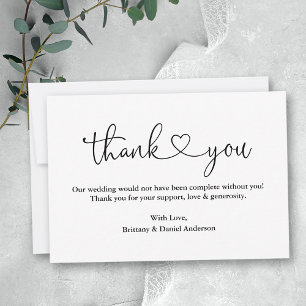 Modern Calligraphy Heart Wedding Note Thank You Card