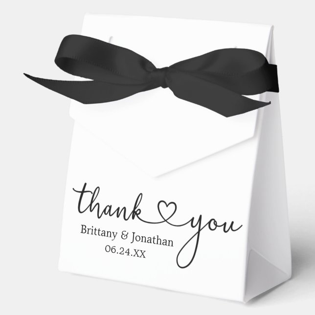 Modern Calligraphy Heart Wedding Thank You Bow Favour Box (Front)