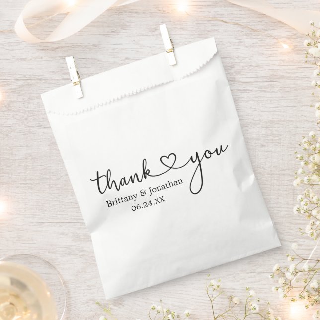 Modern Calligraphy Heart Wedding Thank You Favour Bags (Clipped)
