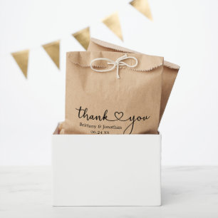 Modern Calligraphy Heart Wedding Thank You Kraft Favour Bags