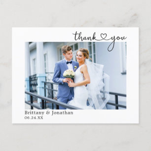 Modern Calligraphy Heart Wedding Thank You Postcard