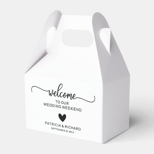 Modern Calligraphy Heart Wedding Welcome Weekend Favour Box (Front Side)