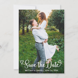Modern Calligraphy Hearts Couple Photo Save The Date