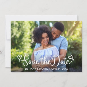 Modern Calligraphy Hearts Photo Save The Date