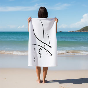 Modern Calligraphy Hers Honeymoon Beach Towel